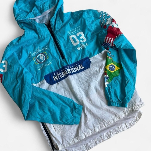 Copper Rivet Denim Factory Half Zip Hooded Multicolored Windbreaker Unisex 2XL - Picture 1 of 7